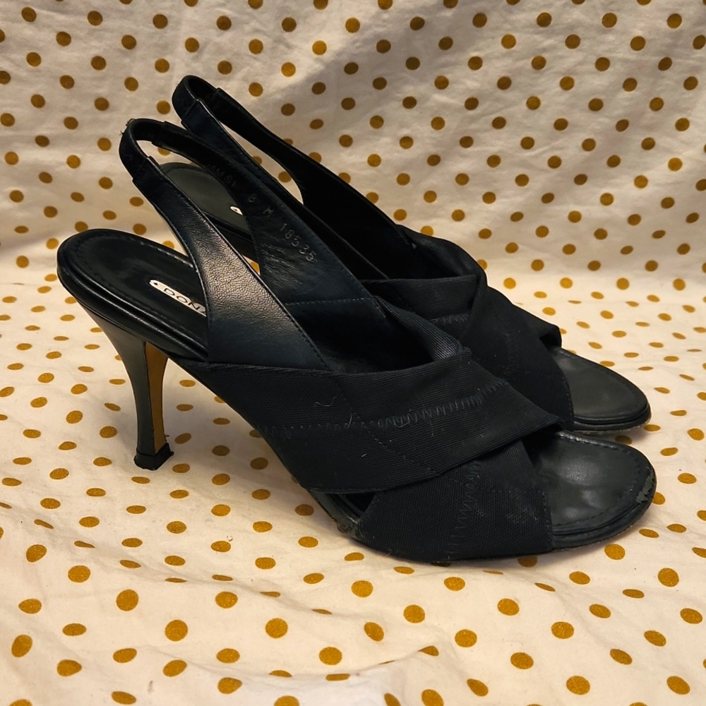 🔹️DONALD J PLINER open toe slingback 3" heels 8 wide scrappy leather elast…